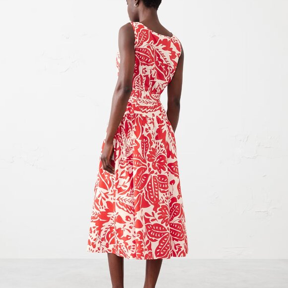 Banana Republic Poplin Corset Waist Midi Dress Red Chic Classic Sz 10 NWT B9 - Picture 5 of 11